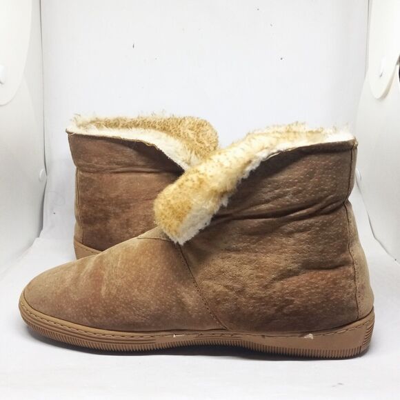 LAMO Size 8 Suede Bootie Slippers-Faux Fur Lined-Chestnut-Plastic Outsole - Picture 4 of 9